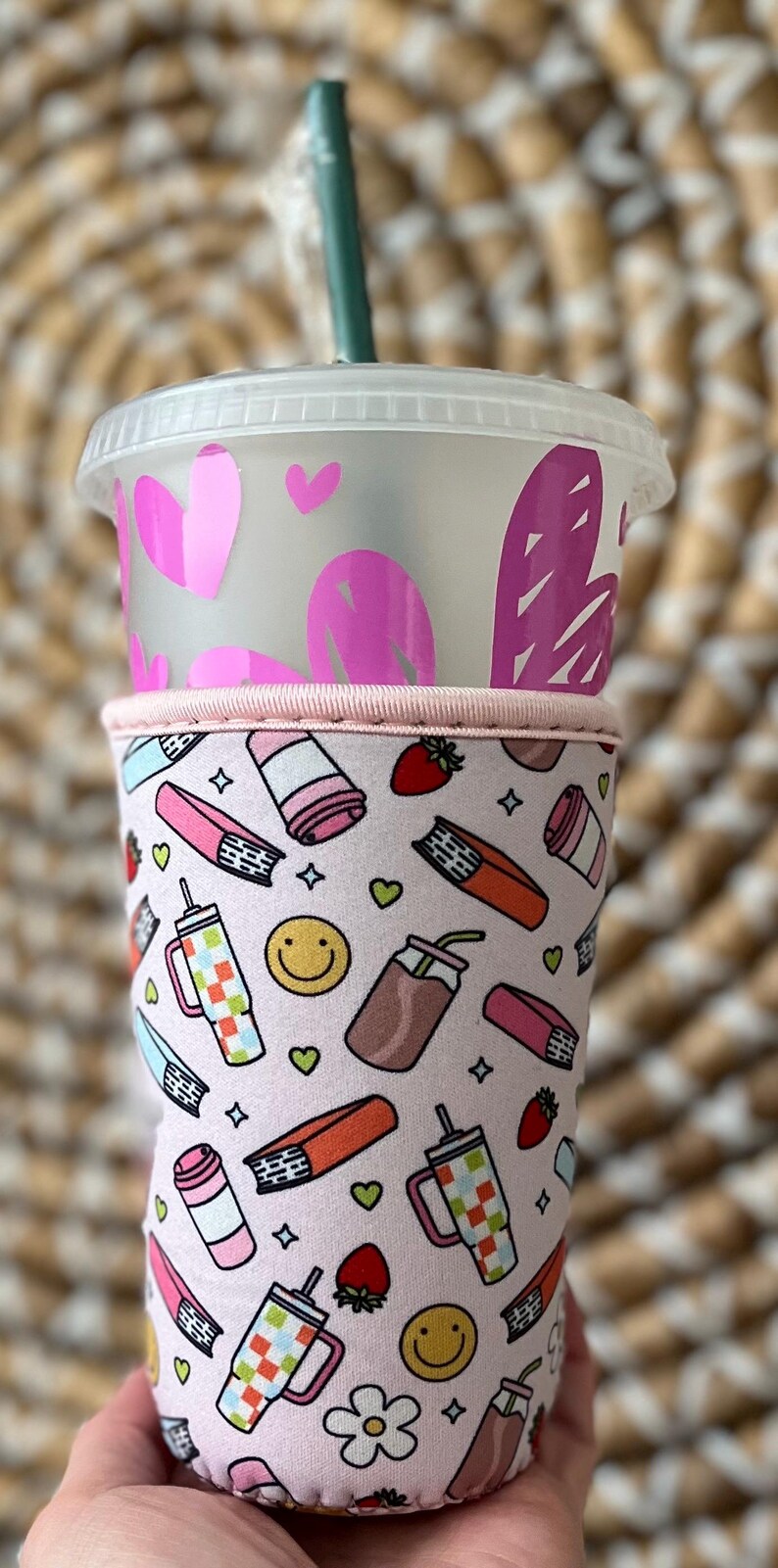 Books and Coffee Cups Coozie: Insulated Drink Sleeve for Iced Coffee/Drinks. image 5