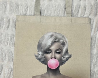 Marilyn/Bubblegum tote bag. Oopsie Tote bags. Tote bags with minor imperfections. Aesthetic canvas tote bag. Fashionable tote bags.