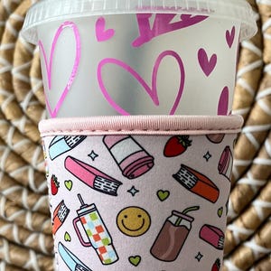 Books and Coffee Cups Coozie: Insulated Drink Sleeve for Iced Coffee/Drinks. image 1
