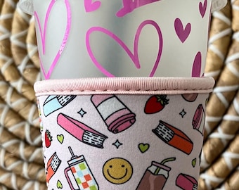 Books and Coffee Cups Coozie: Insulated Drink Sleeve for Iced Coffee/Drinks.