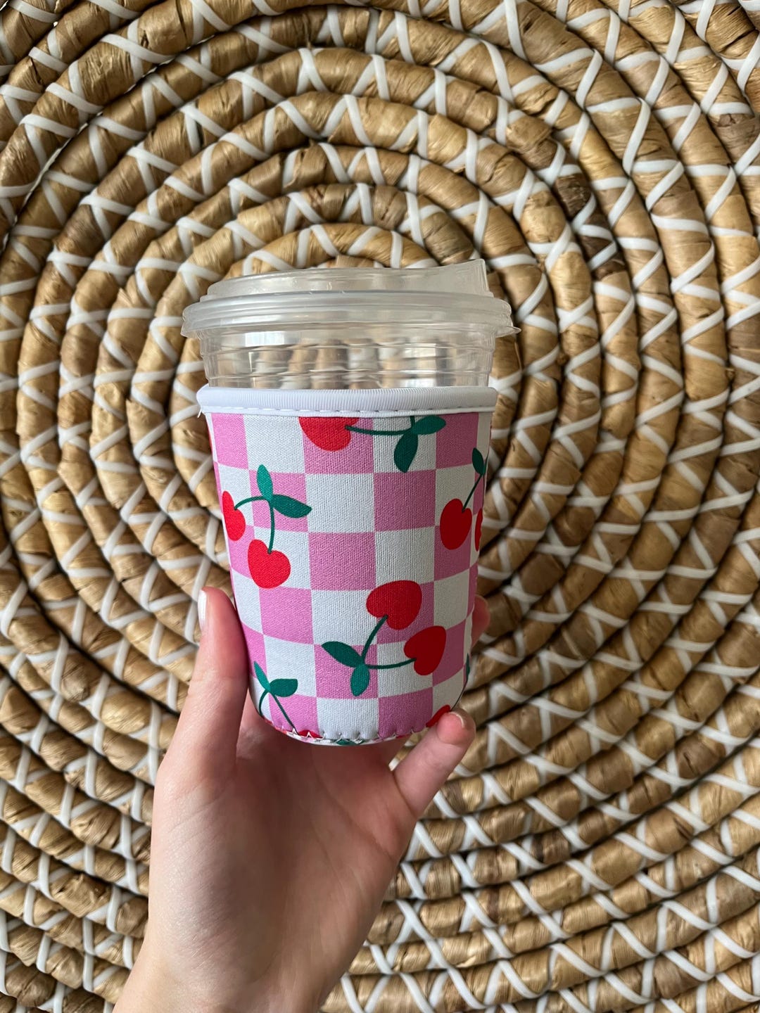 Cherries & Checkers Iced Coffee Cozie: Drink Sleeve. - Etsy