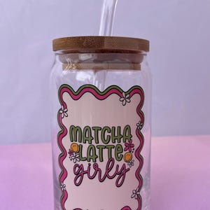 Matcha Latte Libbey Glass Tumbler with Bamboo Lid & Glass Straw
