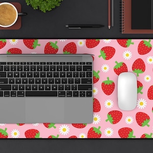 Strawberries Desk Mat - Cute and Functional Workstation Decor, Office Accessories, Mouse Pad, Desk Organizer, Desk Mat.