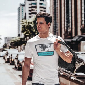 Mindset Matters Tee, Premium T-Shirt, White, Silver, Workout, Exercise, Relentless Initiative, Motivation, Inspiration (UNISEX)