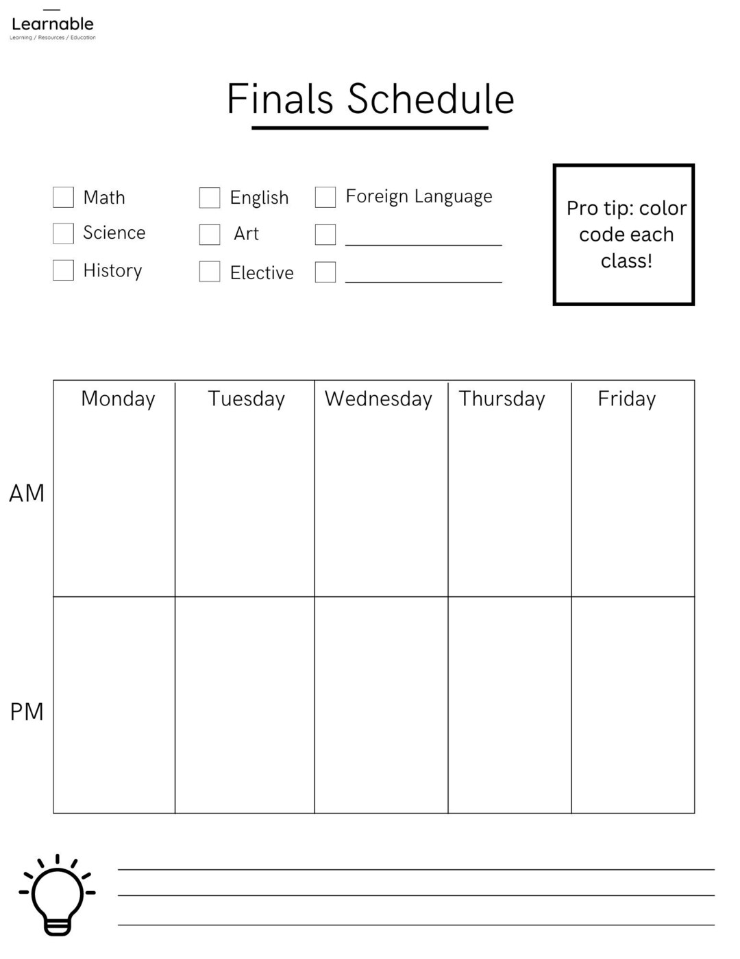 Finals Schedule Printable College High School Productivity Etsy