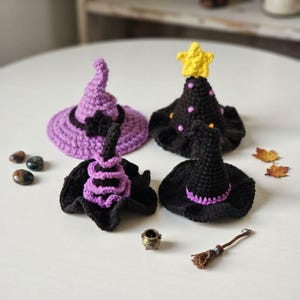 4in1 Mini Witchy Hat Crochet Pattern, Halloween Amigurumi, Fall Season Fun And Cute Decoration, Plushies Toy