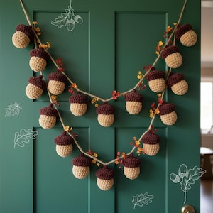 Rustikt ekollonvirkmönster, girland, höstamigurumi-plyschleksak, Thanksgiving