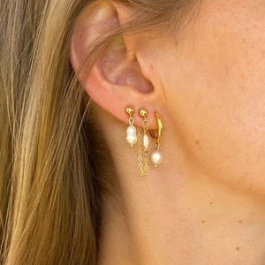 18k Gold Genuine Freshwater Pearl Stud Earrings, Handmade
