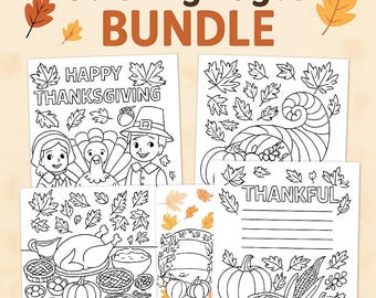 Dibujos para colorear de Acción de Gracias: Pavo, Cornucopia y Mesa (PDF)