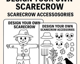 Crea tu propio espantapájaros: páginas para colorear de otoño, manualidad imprimible (PDF)