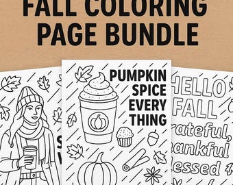 Paquete de páginas para colorear de otoño: Moda, Calabaza y Frases (Patrón PDF)