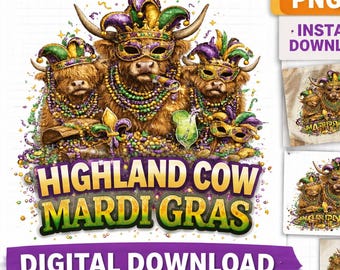 Vaca de las Tierras Altas de Mardi Gras PNG / Clipart Festivo (Descarga Digital)