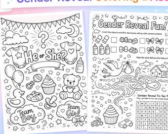 Páginas para colorear para revelar el género del bebé / Equipo chico, Equipo chica (Descarga instantánea)