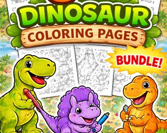 Paquete de páginas para colorear de dinosaurios para niños, libro de actividades de dinosaurios imprimible, hojas para colorear para niños pequeños, diversión educativa preescolar, arte de T-Rex
