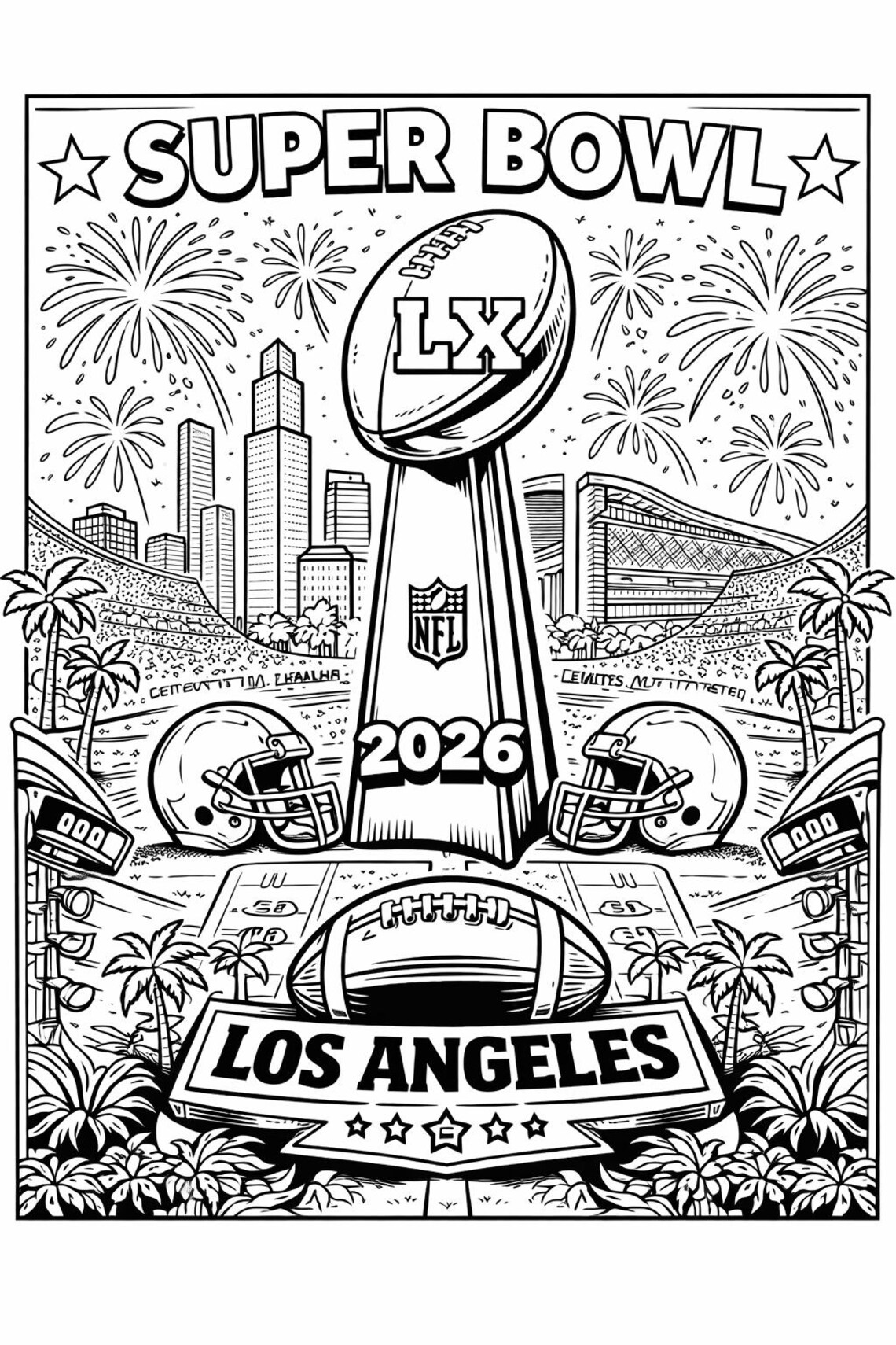 Super Bowl 2026 Coloring Pages | Halftime Show, Football Party (instant ...