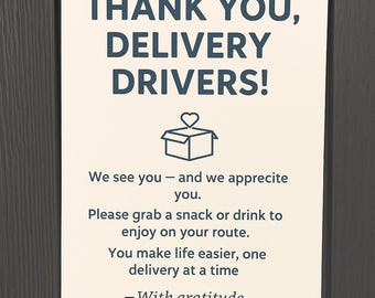 Letrero de agradecimiento para repartidores: Estación de refrigerios para porche imprimible (Descarga en PDF)