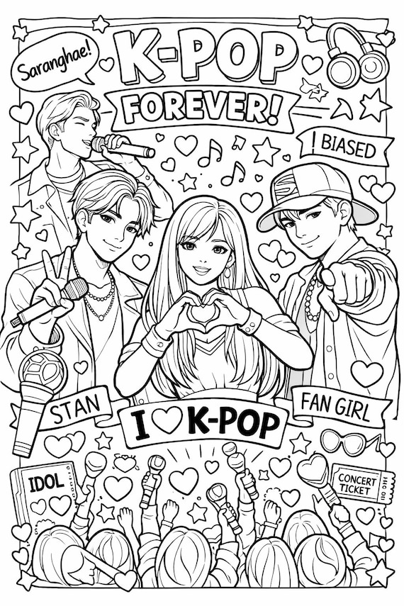 K-pop Idol Coloring Pages | Concert Fan Art (digital Download