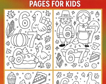 Dibujos para colorear del Día de Acción de Gracias / Números 6 y 7 / Actividad festiva para niños (PDF imprimible)