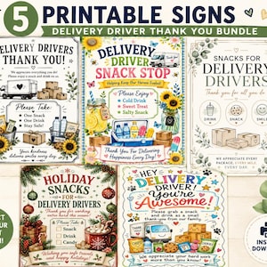 Delivery Driver Snack Sign Bundle | 5 Printable Porch Thank You Signs | Delivery Driver Appreciation | Instant Download PDF