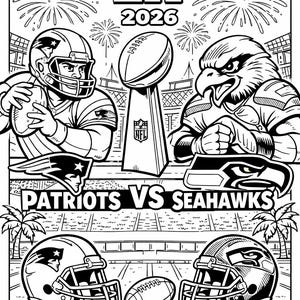 Super Bowl 2026 Coloring Pages | Halftime Show, Football Party (instant ...