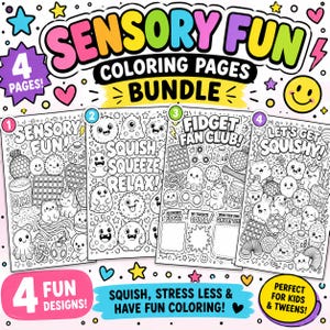 Bundel sensorische kleurplaten | Fidget Toy-kleurboek voor Kids & Tweens | Squishy-speelgoed, pop-it, slijm, activiteitenpagina's voor stressverlichting