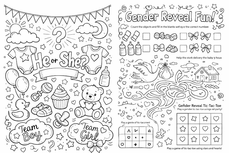 Gender Reveal Coloring Pages | Team Boy, Team Girl (instant Download ...