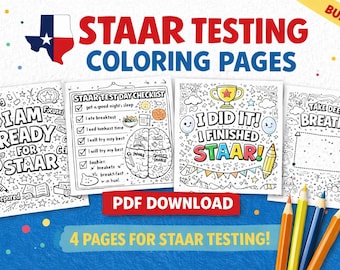 Paquete de páginas para colorear para la prueba STAAR, actividades de preparación para la prueba, hoja de trabajo para calmarse, afirmación "Estoy listo", material imprimible para el aula.
