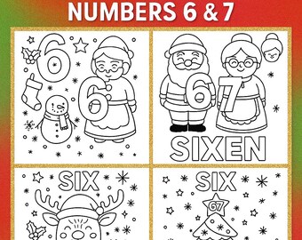 Dibujos para colorear de Navidad / Números 6 y 7 / Papá Noel, reno, árbol y regalos / Actividad navideña para niños