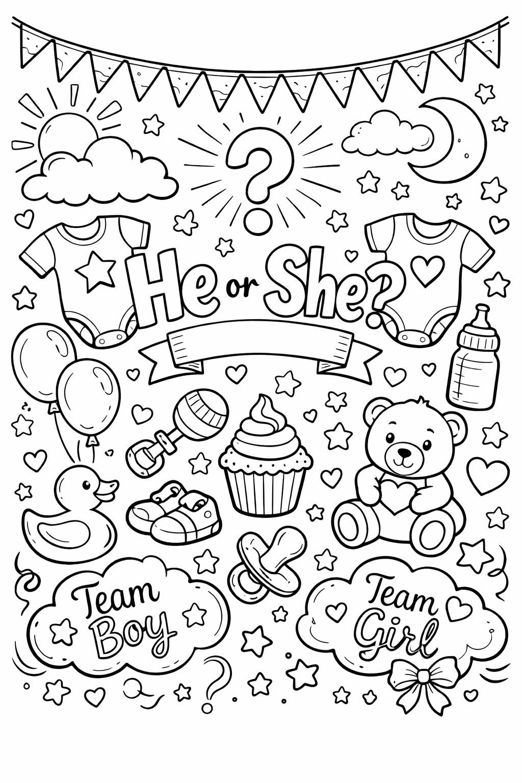 Gender Reveal Coloring Pages | Team Boy, Team Girl (instant Download ...