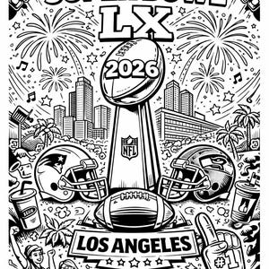 Super Bowl 2026 Coloring Pages | Halftime Show, Football Party (instant ...