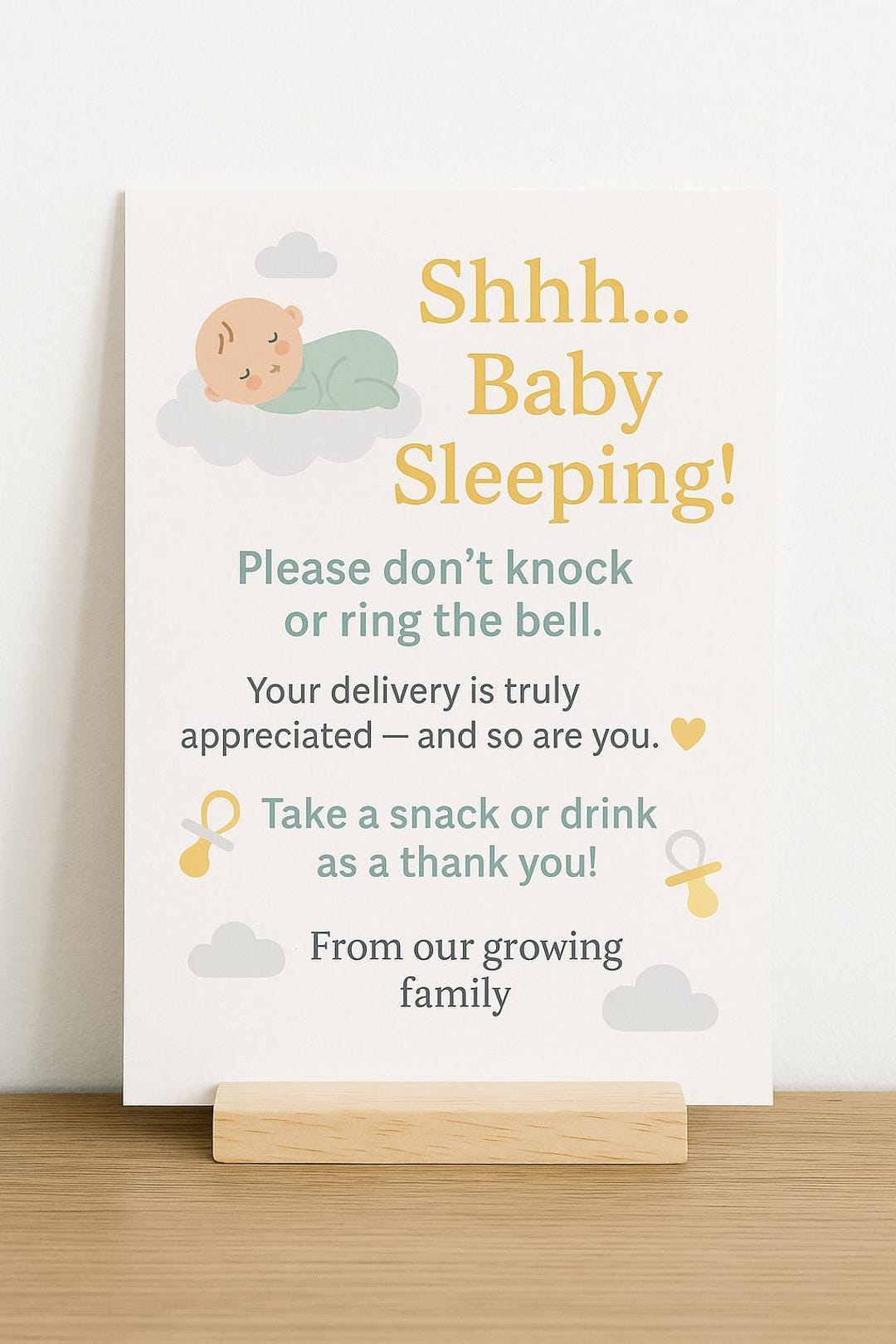 Baby Sleeping Door Sign: Thank You Delivery Drivers (PDF