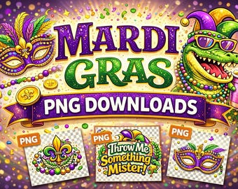 Paquete de imágenes PNG de Mardi Gras / Diseños festivos de sublimación (descarga instantánea)