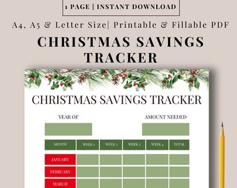Weihnachts Spar Tracker Printable | Geld sparen | Spar-Challenge | Weihnachtsfond | Persönliche Finanzen | Sparen | A4, A5 & US Letter