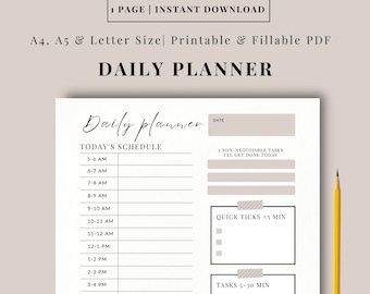 Productivity Planner, Daily Hourly Planner, ADHD Planner, Personal Daily Planner, Work From Home Planner, 3 color options, A4 A5 Letter PDF