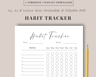 Daily Habit Tracker Printable, A4 A5 Letter Size (PDF)