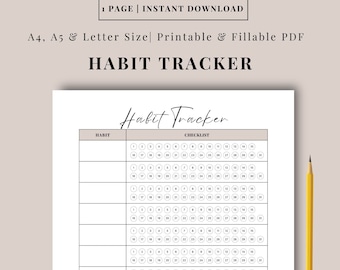 Printable Monthly Habit Tracker Template, A4 A5 Letter (PDF)
