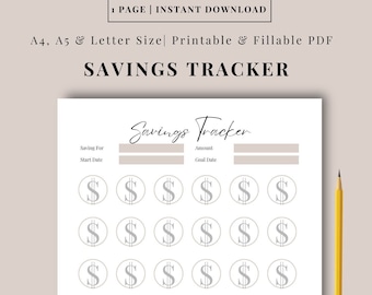 Financial Goals Savings Tracker, A4 A5 Letter (PDF)