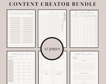Content Creator Planner Bundle, Social Media Content Planner, Content Ideas & Viral Hooks List, Printable PDF, A4 A5 Letter Size
