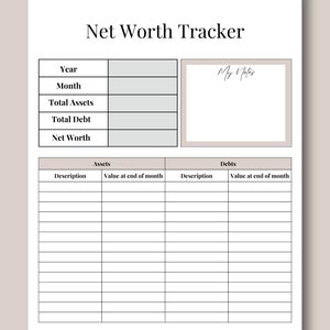 Net Worth Tracker Debt Tracker Financial Freedom Net Worth Statement Personal Finance 3 color options, A4, A5 & Letter image 2