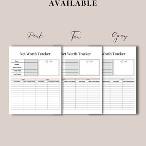 Net Worth Tracker Debt Tracker Financial Freedom Net Worth Statement Personal Finance 3 color options, A4, A5 & Letter image 3