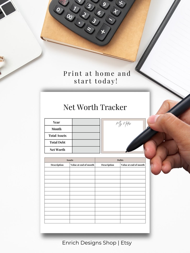 Net Worth Tracker Debt Tracker Financial Freedom Net Worth Statement Personal Finance 3 color options, A4, A5 & Letter image 4