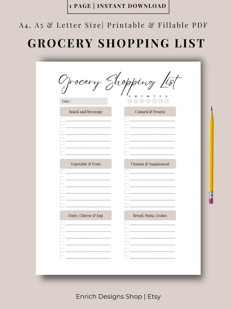Grocery Shopping List Printable, Grocery List Template, Grocery List, Grocery Planner, Food