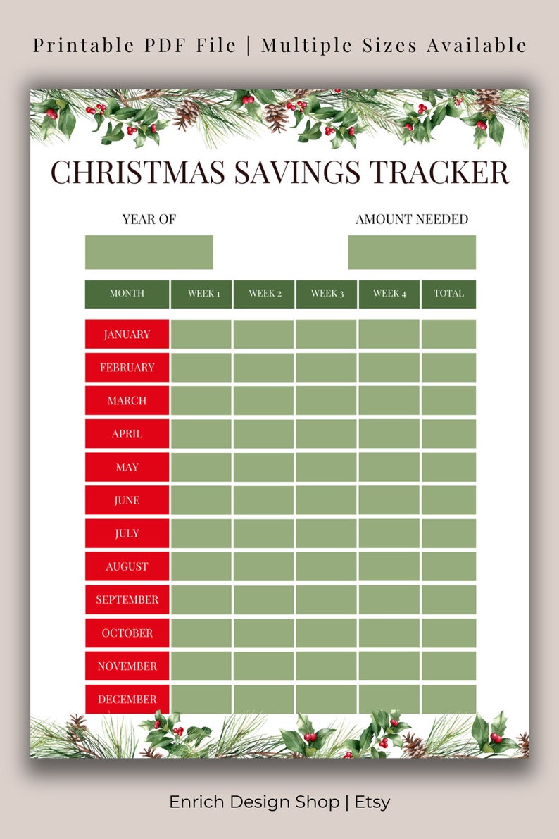 Christmas Savings Tracker Printable | Saving Money | Savings Challenge ...