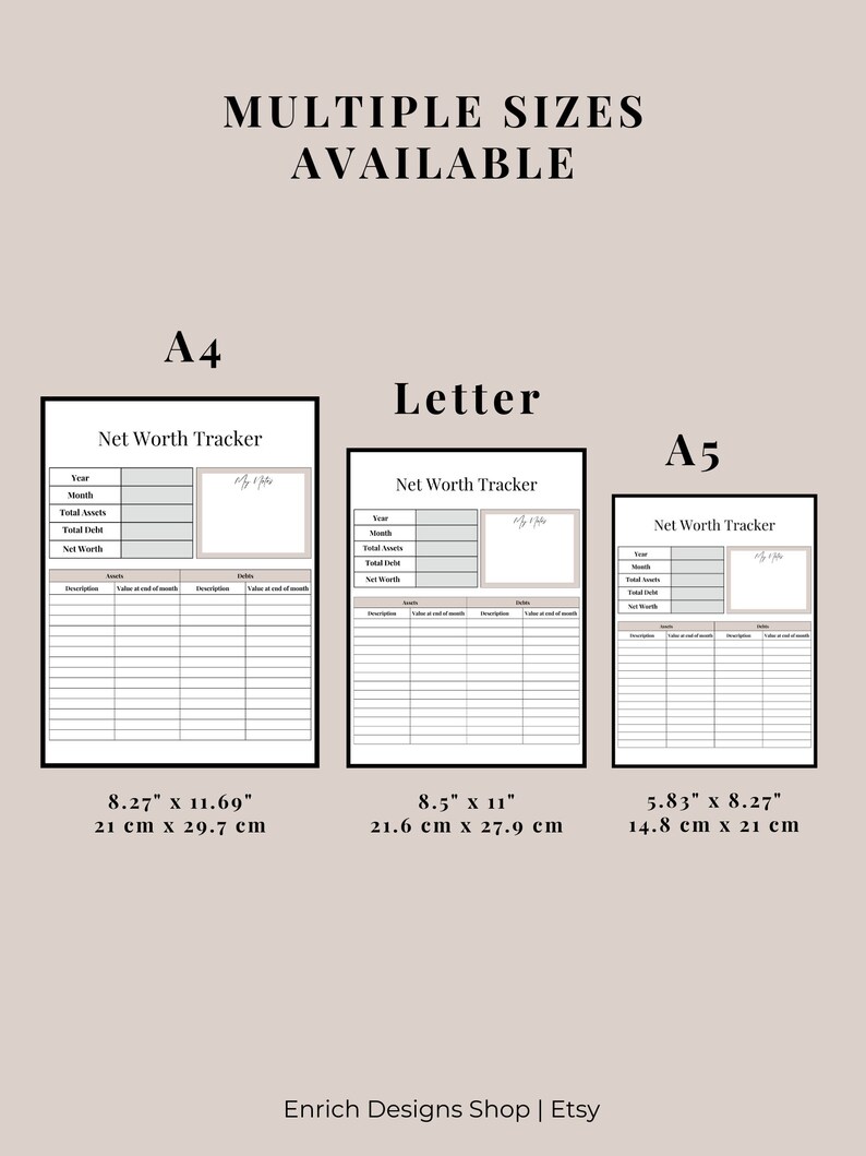 Net Worth Tracker Debt Tracker Financial Freedom Net Worth Statement Personal Finance 3 color options, A4, A5 & Letter image 7