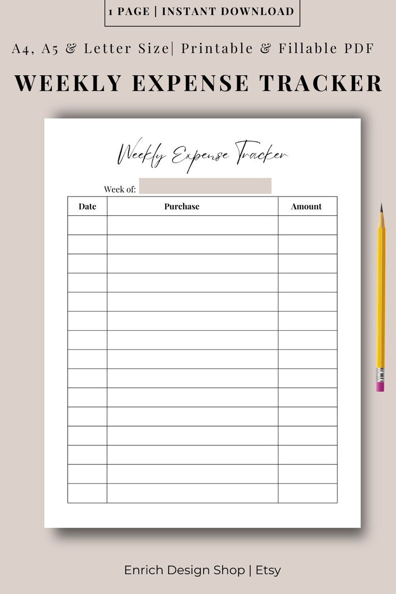 Weekly Spending Tracker, Expense Tracker, Expense Tracker Printable ...
