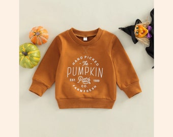 Niños pequeños Niños Niñas Sudadera de Halloween, Suéter de calabaza recogido a mano, atuendo de Halloween
