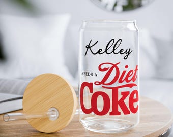 Personalized Diet Coke Lover Glass Can Cup with Name | Funny Diet Coke Girl Tumbler | Soda Lover Gift | Custom Glass Can Coffee Cup