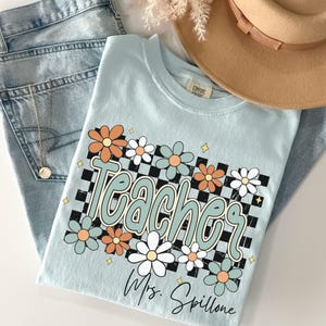 Comfort Colors®  Retro Custom Teacher Shirt, Teacher Team Shirts, Personalized School Tshirt, Teacher Gift, Customized Name Teacher Shirt