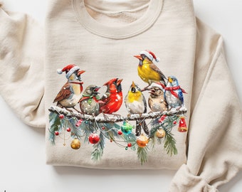 Birds Christmas Sweatshirt  Christmas Sweatshirt Family Matching Squad Christmas Shirt Ugly Sweater with Birds Women's Christmas Shirt Funny