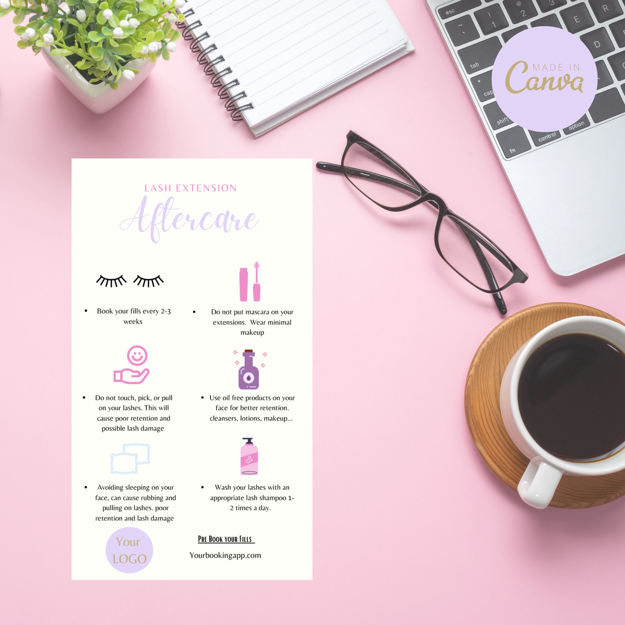 Aftercare Card Template, Lash Aftercare Cards, Lash Extension Aftercare ...
